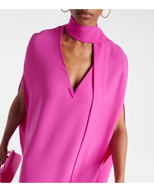 Valentino Pink Vgold Caped Silk Maxi Dress