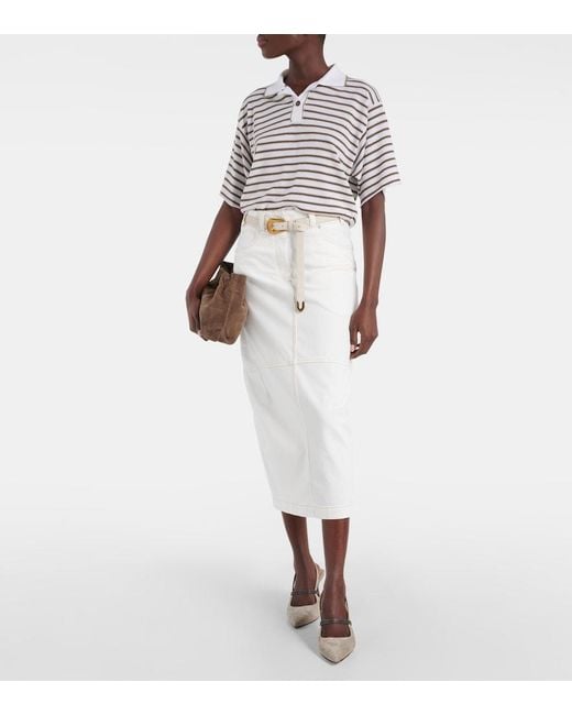 Brunello Cucinelli White Denim Midi Skirt