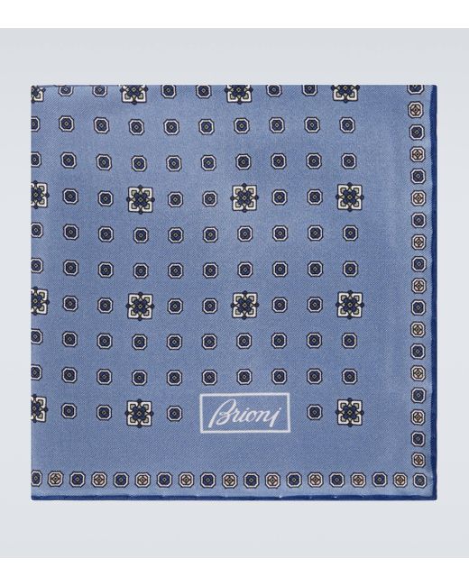 Brioni Blue Silk Handkerchief for men
