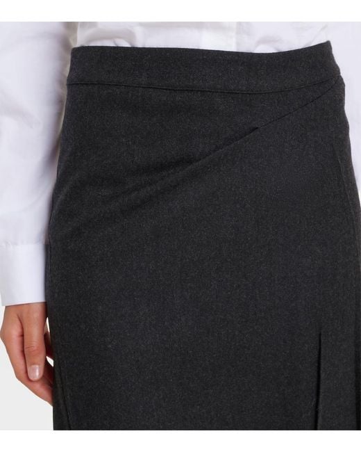 Victoria Beckham Black Draped Virgin Wool Midi Skirt