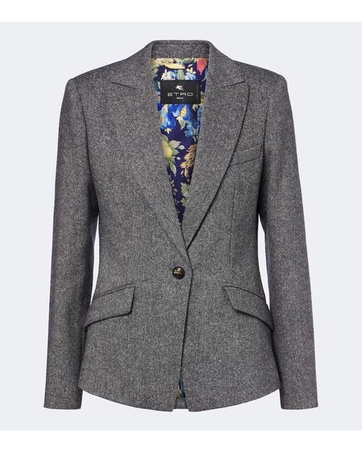 Etro Blue Wool And Silk-Blend Blazer