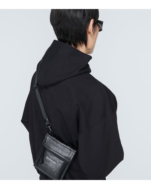 Balenciaga Black Explorer Leather Pouch With Strap for men