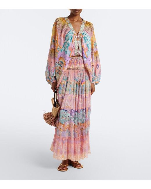 Camilla Printed Tiered Silk Maxi Skirt
