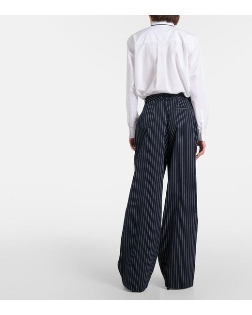 Frankie Shop Blue Pinstripe Ripley Wide-Leg High-Rise Woven-Blend Trousers