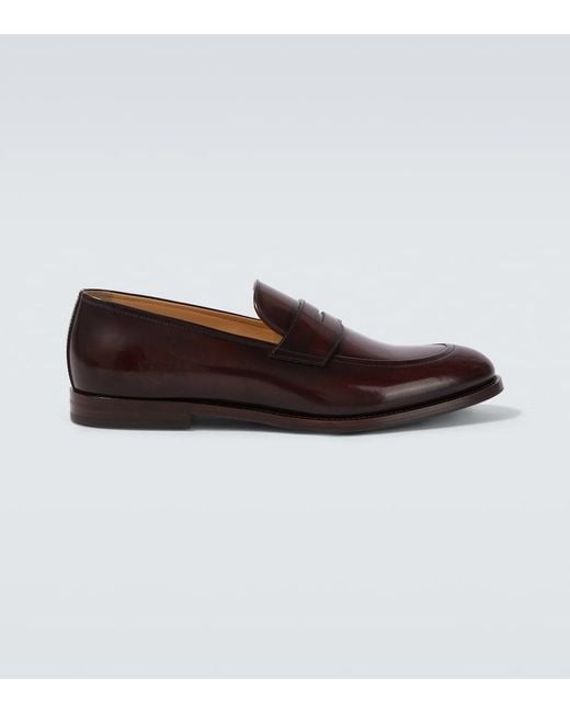 Brunello Cucinelli Brown Leather Penny Loafers for men