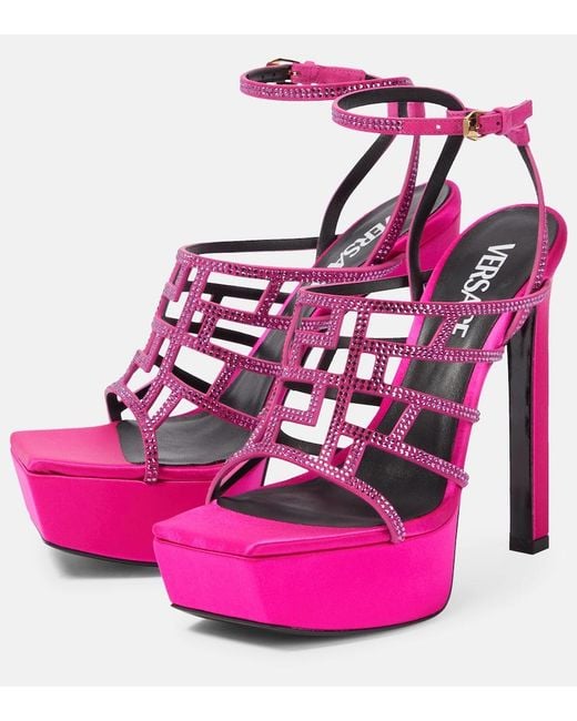 Versace Pink Greca Embellished Maze Sandals