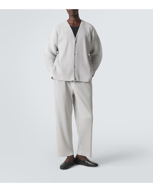 Homme Plissé Issey Miyake White Color Pleats Straight Pants for men