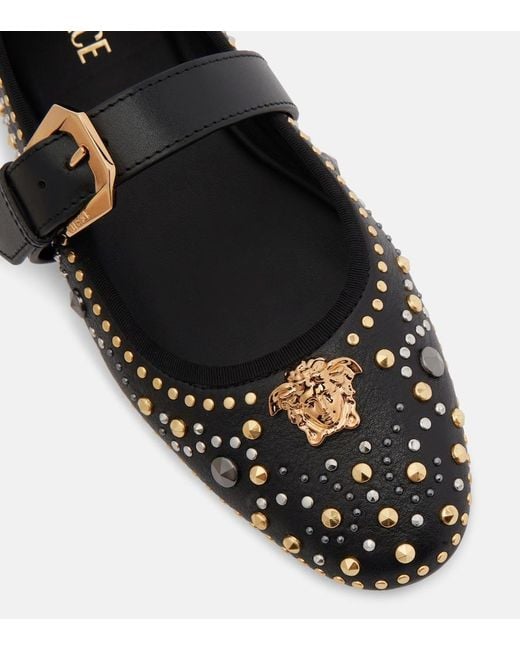 Versace Black La Medusa Leather Mary Jane Flats