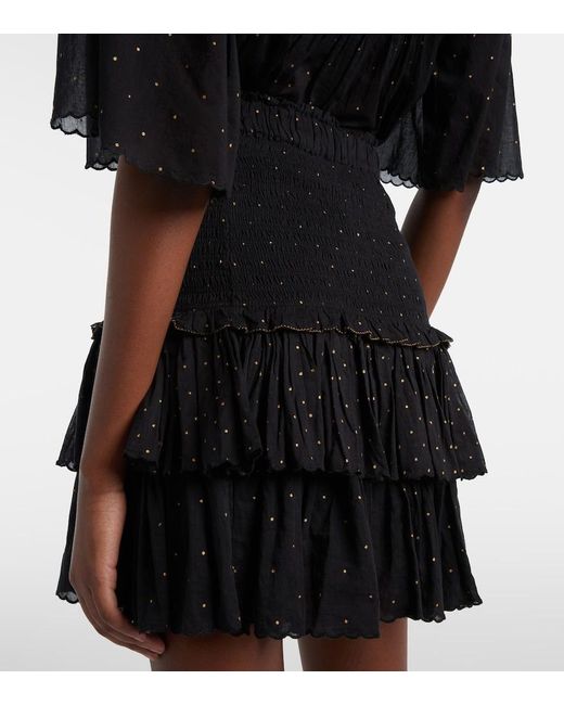 Isabel Marant Black Polka-Dot Embroidered Cotton Miniskirt