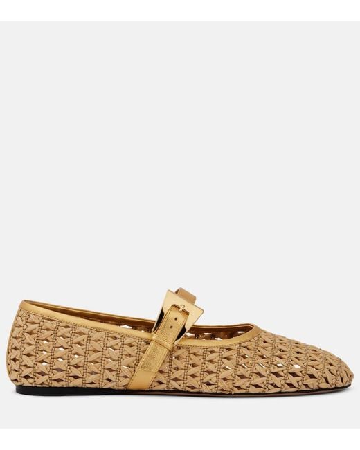 Paris Texas Brown Sveva Woven Leather-Trimmed Ballet Flats