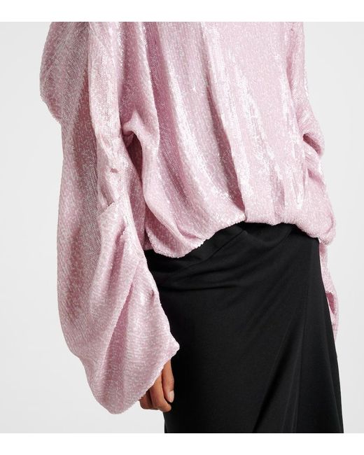 Dries Van Noten Pink Sequined Gathered Blouse