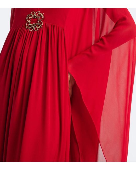 Elie Saab Red Embellished Silk Chiffon Kaftan