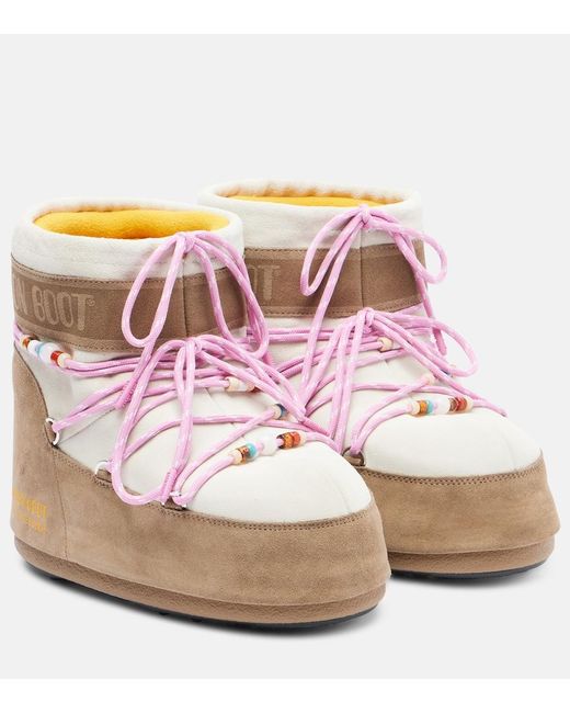 Moon Boot Pink Snow Boots 'X Gir Icon Low Suede Beads'