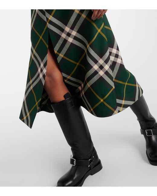 Burberry Green Midikleid Check Aus Wolle