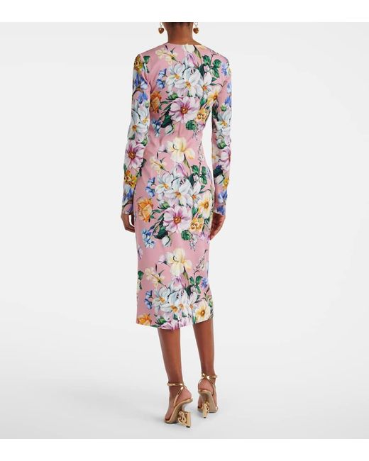 Floral Midi Vestido en Silk Blend Dolce & Gabbana de color White