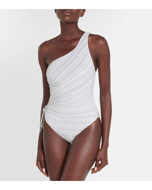 Missoni White Zig-zag One-shoulder Swimsuit