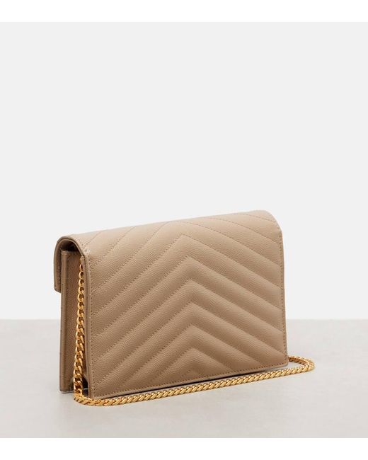 Saint Laurent Natural Cassandre Matelasse Leather Wallet On Chain