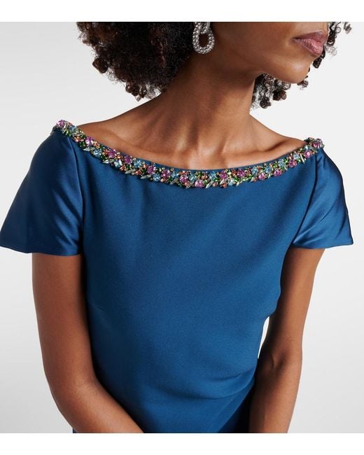 Safiyaa Blue Sallie Embellished Crepe Gown