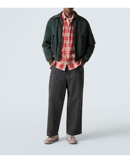 A.PRESSE Black Vintage Silk And Cotton Bomber Jacket for men