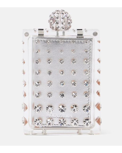 Aquazzura White Tequila Mini Crystal-Embellished Clutch