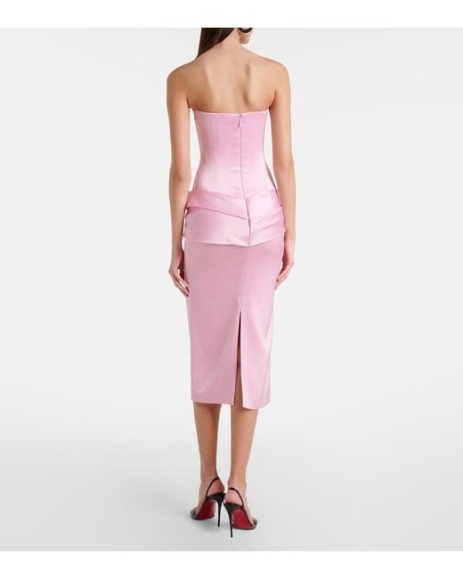 Alex Perry Pink Draped Satin Crepe Bustier Dress