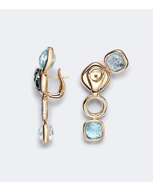 Pomellato Blue Nudo 18Kt And Rose Drop Earrings With Topaz And Diamonds
