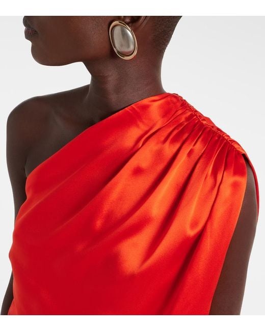 The Sei Red Asymmetric One-Shoulder Silk Satin Top