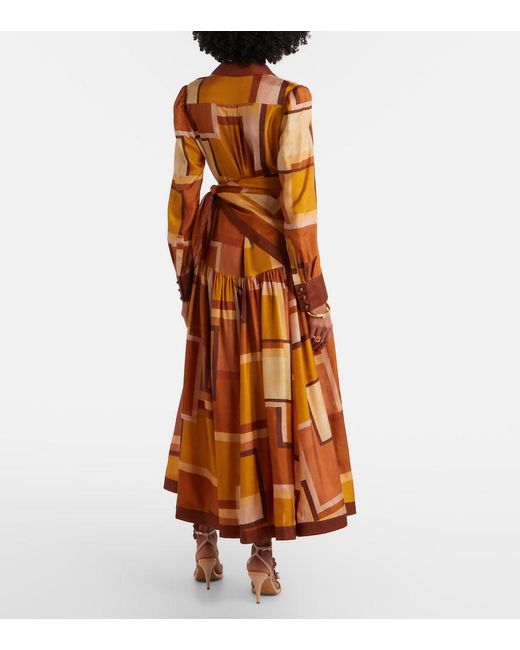 Zimmermann Orange Como Printed Silk Shirt Dress