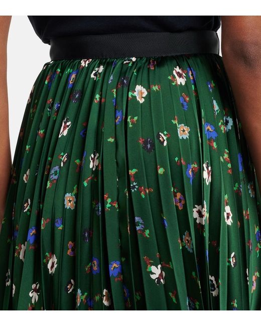 Sacai Floral Plisse Satin Midi Skirt in Green | Lyst UK