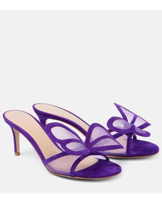 Gianvito Rossi Purple Butterfly 70 Mesh And Suede Mules