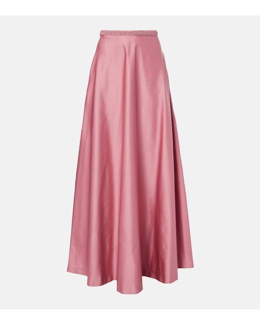 Max Mara Pink Elegante Brasile Embellished Satin Maxi Skirt
