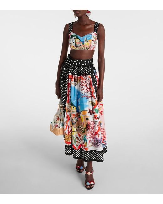 Dolce & Gabbana Blue Capri Polka-Dot Printed Cotton Bra Top