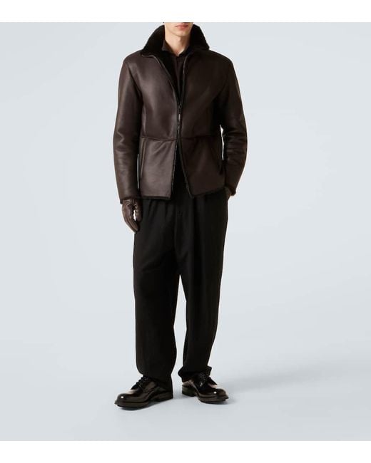 Giorgio Armani Brown Shearling-Lined Leather Jacket for men