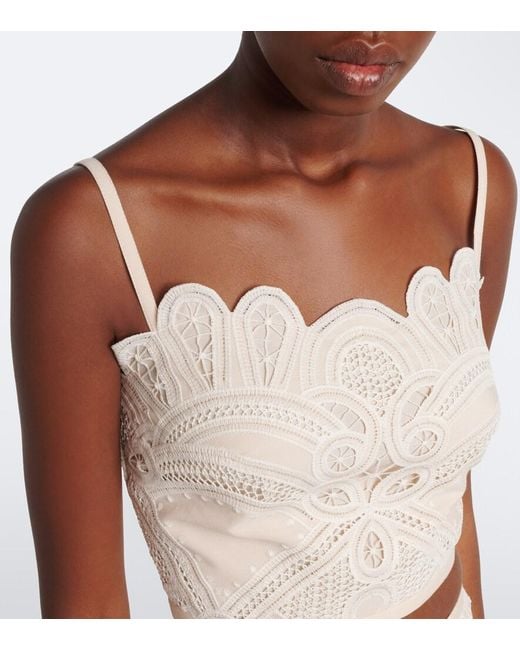 Elie Saab White Embroidered Scalloped Crop Top