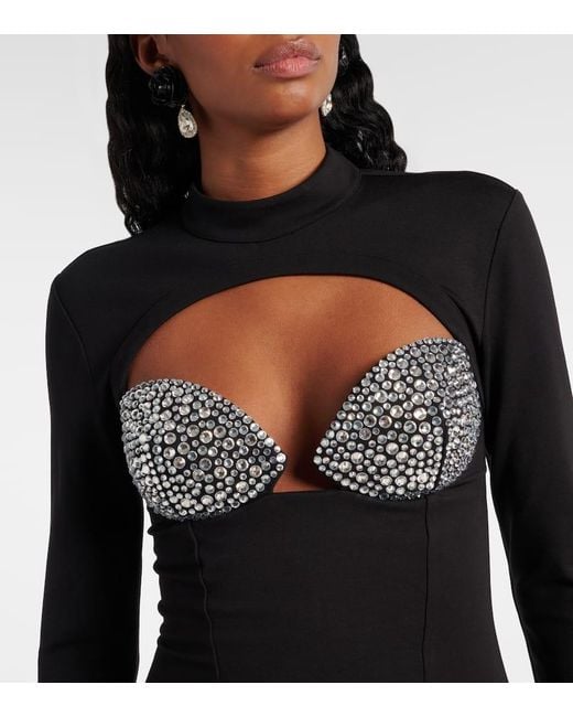 Area Black Minikleid Aus Jersey Mit Kristallen