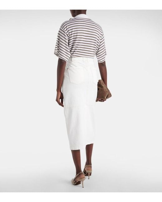 Brunello Cucinelli White Denim Midi Skirt