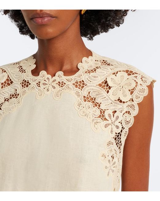 Ulla Johnson Natural Amelie Crochet-Trimmed Linen Top