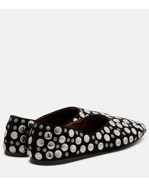 Khaite Black Jane Studded Suede Ballet Flats