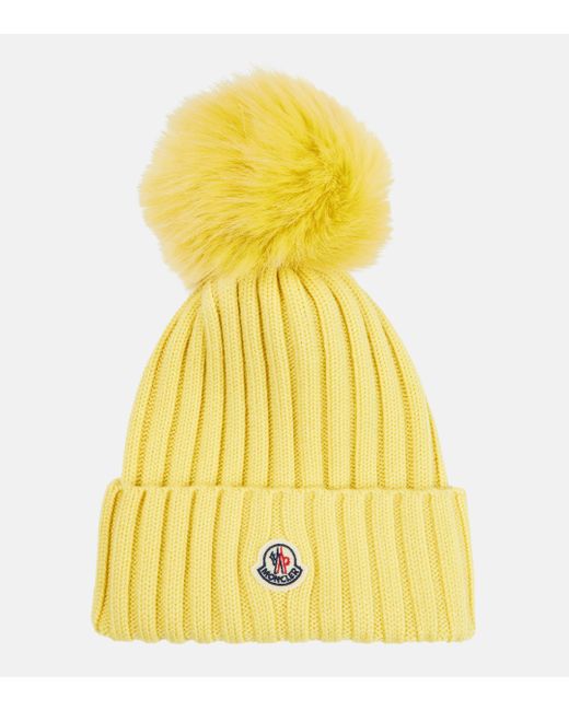 Bonnet en laine vierge a logo Moncler en coloris Yellow