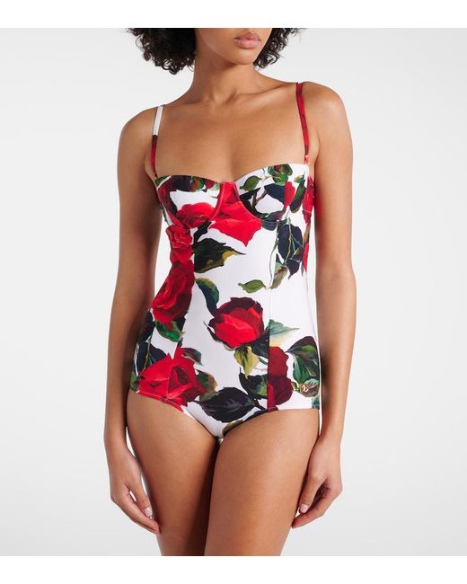 Dolce & Gabbana Red Floral Swimsuit