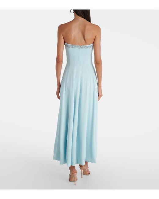 Costarellos Blue Aldina Strapless Pleated Crystal-Embellished Crepe Midi Dress