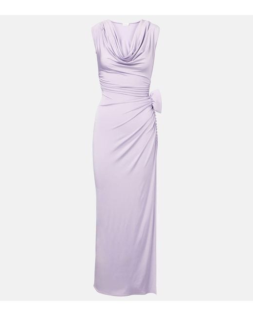 Magda Butrym Purple Draped Floral-Applique Jersey Maxi Dress