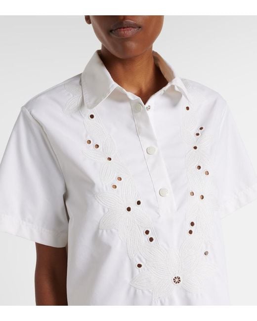 Moncler White Embroidered Cotton-Blend Poplin Midi Dress