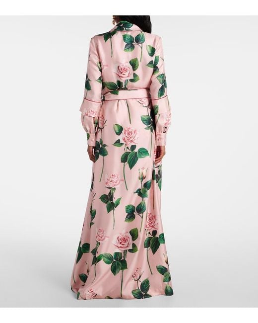 Dolce & Gabbana Pink Floral Belted Silk Satin Maxi Dress