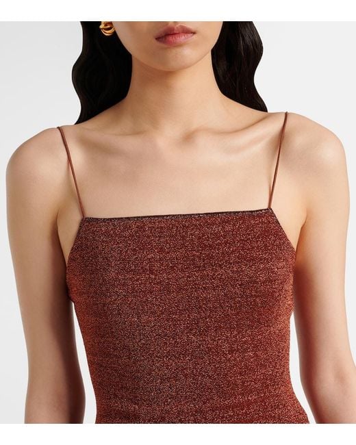 Oseree Brown Lumiere Plumage Feather-Trimmed Minidress