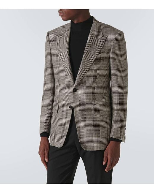 Tom Ford Brown Shelton Houndstooth Wool-Blend Blazer for men