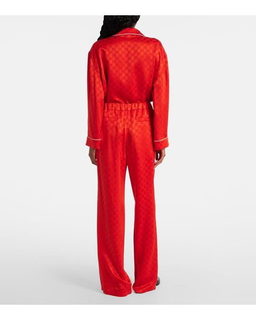 Gucci Red Weite Hose Gg Aus Satin