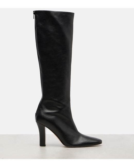 The Row Black Mona Leather Knee-High Boots