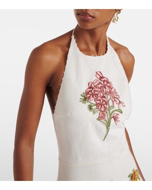 Agua Bendita White Balsa Cordillera Floral Linen Midi Dress
