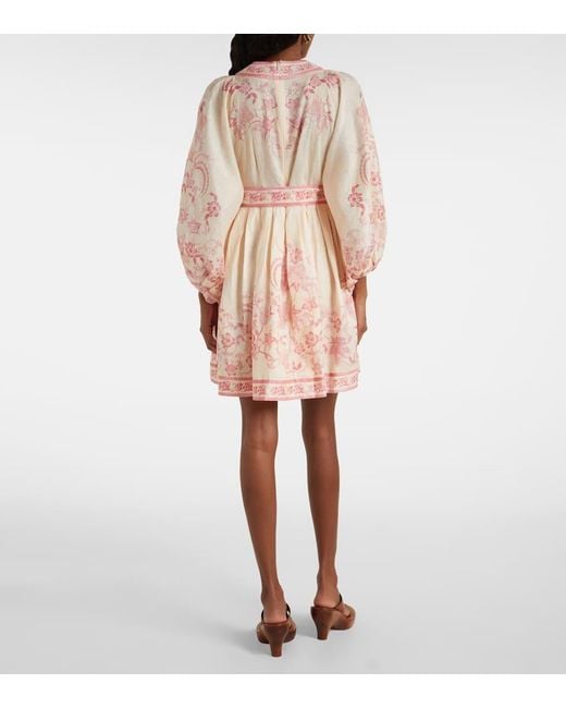 Vestido Corto Lucky De Lino Floral Zimmermann de color Pink